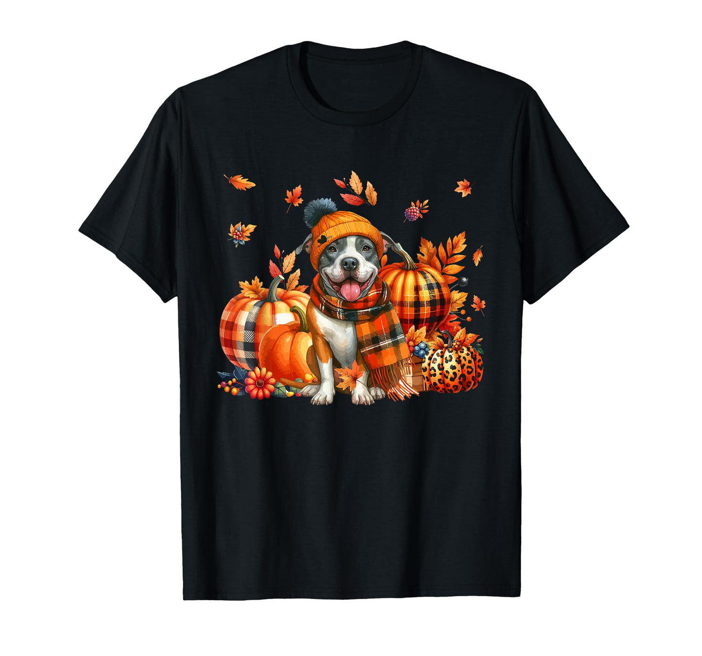 Pit Bull Thanksgiving Leopard Pumpkins Fall Leaves Lover T-Shirt