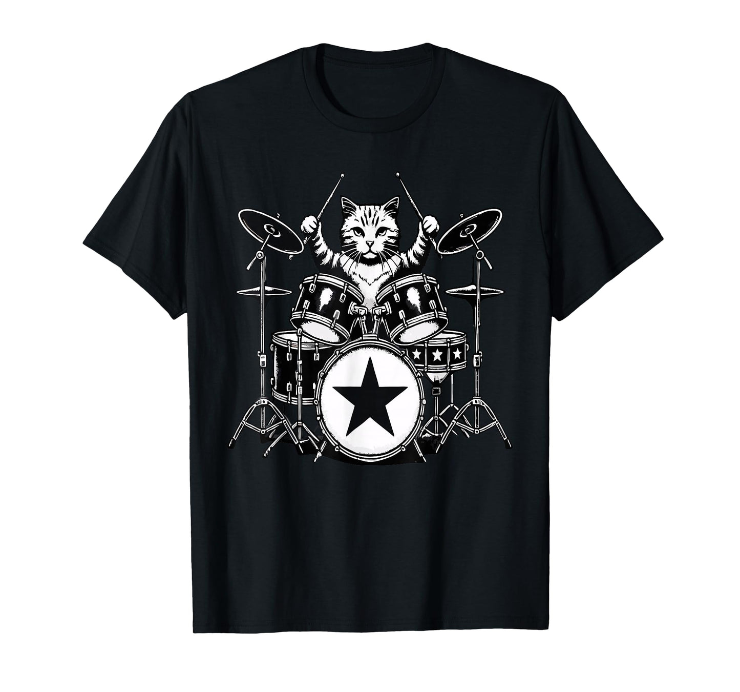Punk Rockstar Kitten Kitty Cat Drummer Playing Drums Graphic T-Shirt