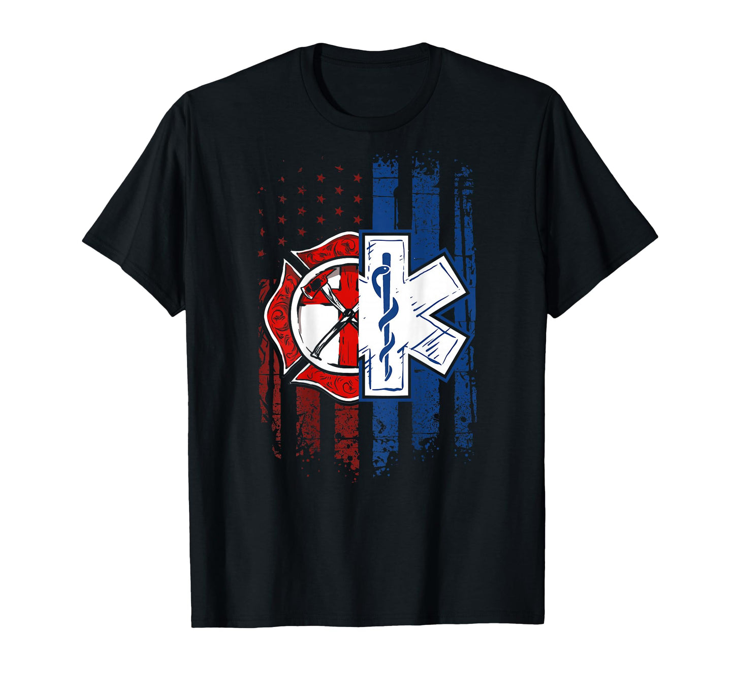 Patriotic Paramedic Firefighter EMT USA Flag EMS T-Shirt