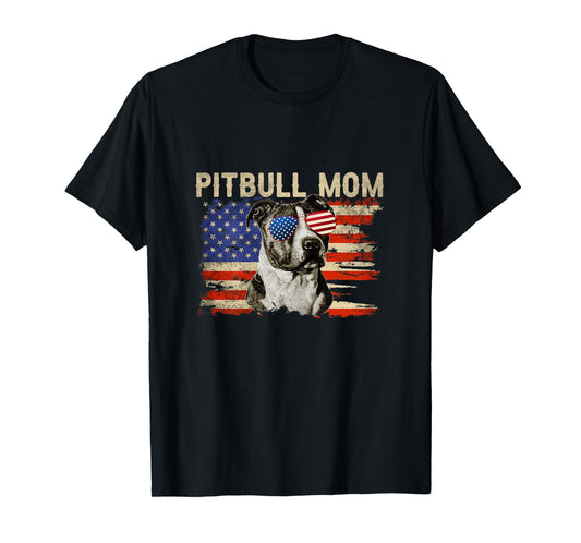 Patriotic Pitbull Mom gift 4th of July American Flag USA Women T-Shirt