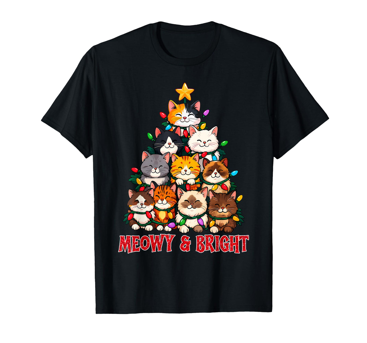 Christmas Cat Tree Meowy and Bright Funny Kitty T-Shirt