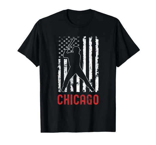 Chicago Illinois American Flag Baseball Weathered T-Shirt