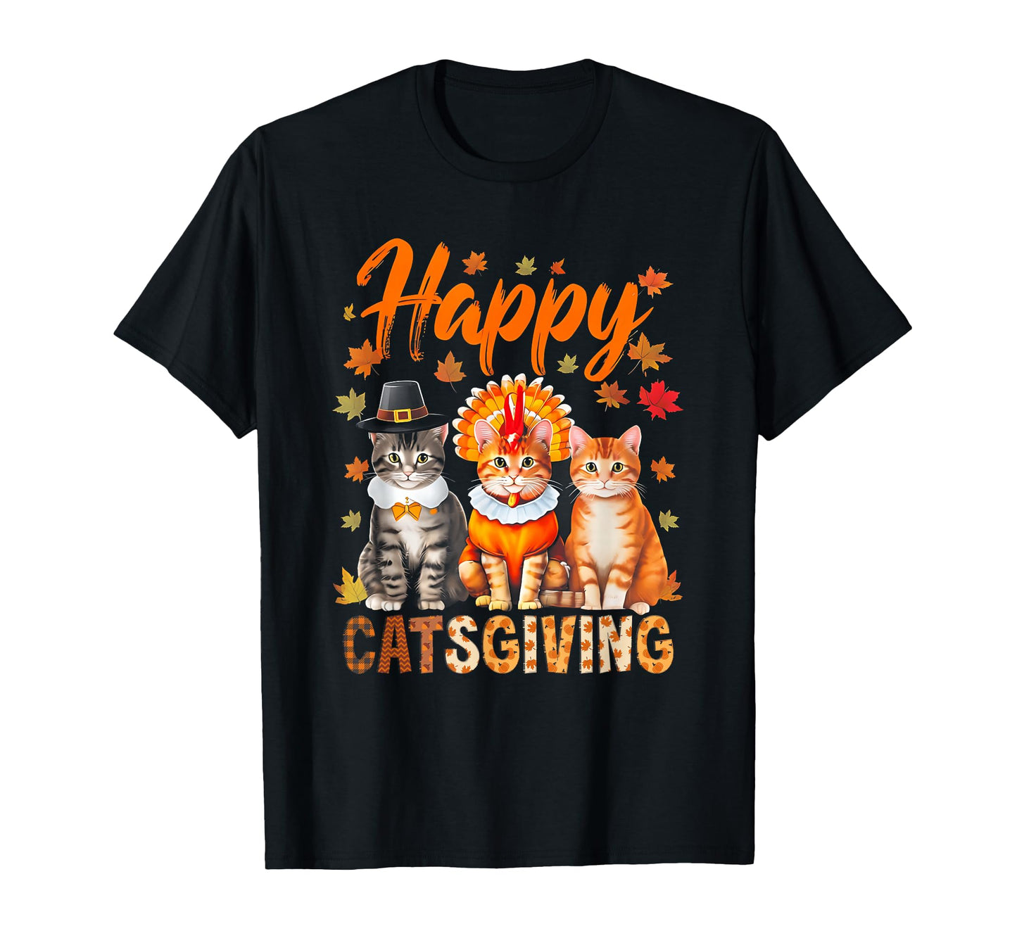 Happy Catsgiving Cute Thanksgiving Cat Wears Pilgrim Hat T-Shirt