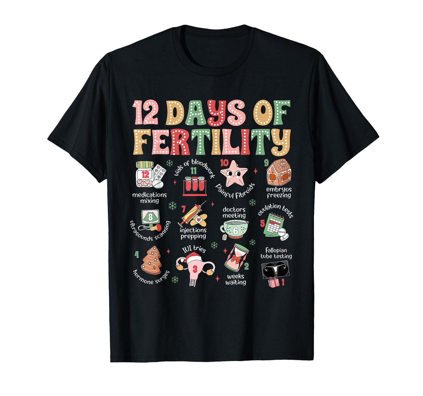 12 Days of Fertility IVF Nurse Christmas OB GYN Transfer Day T-Shirt