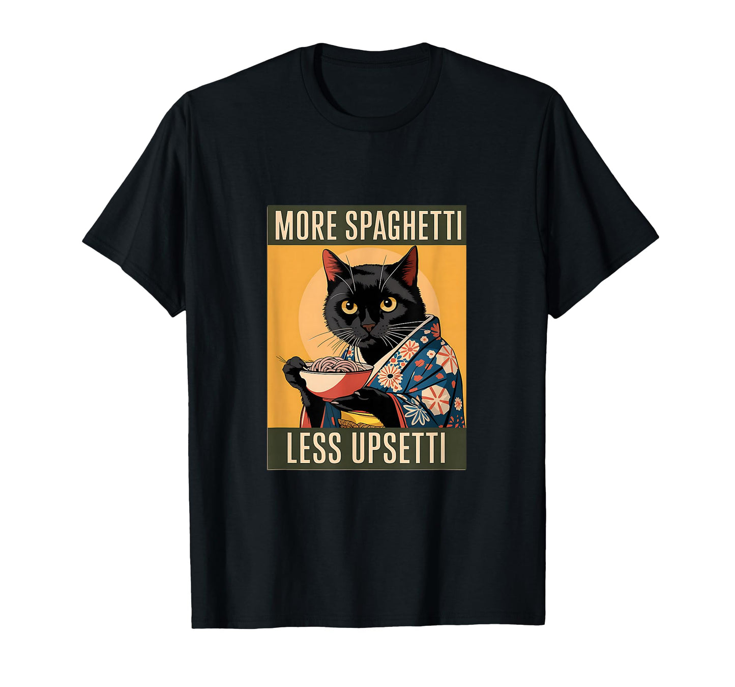 More Spaghetti Less Upsetti Vintage Japanese Art Funny Cat T-Shirt