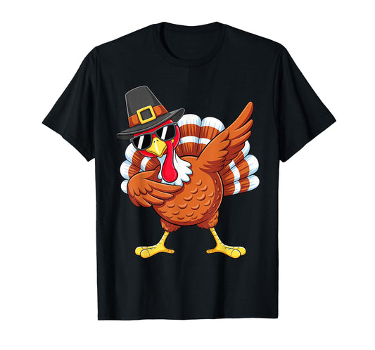 Dabbing Turkey Thanksgiving Day Pilgrim Boys Men Funny Dab T-Shirt