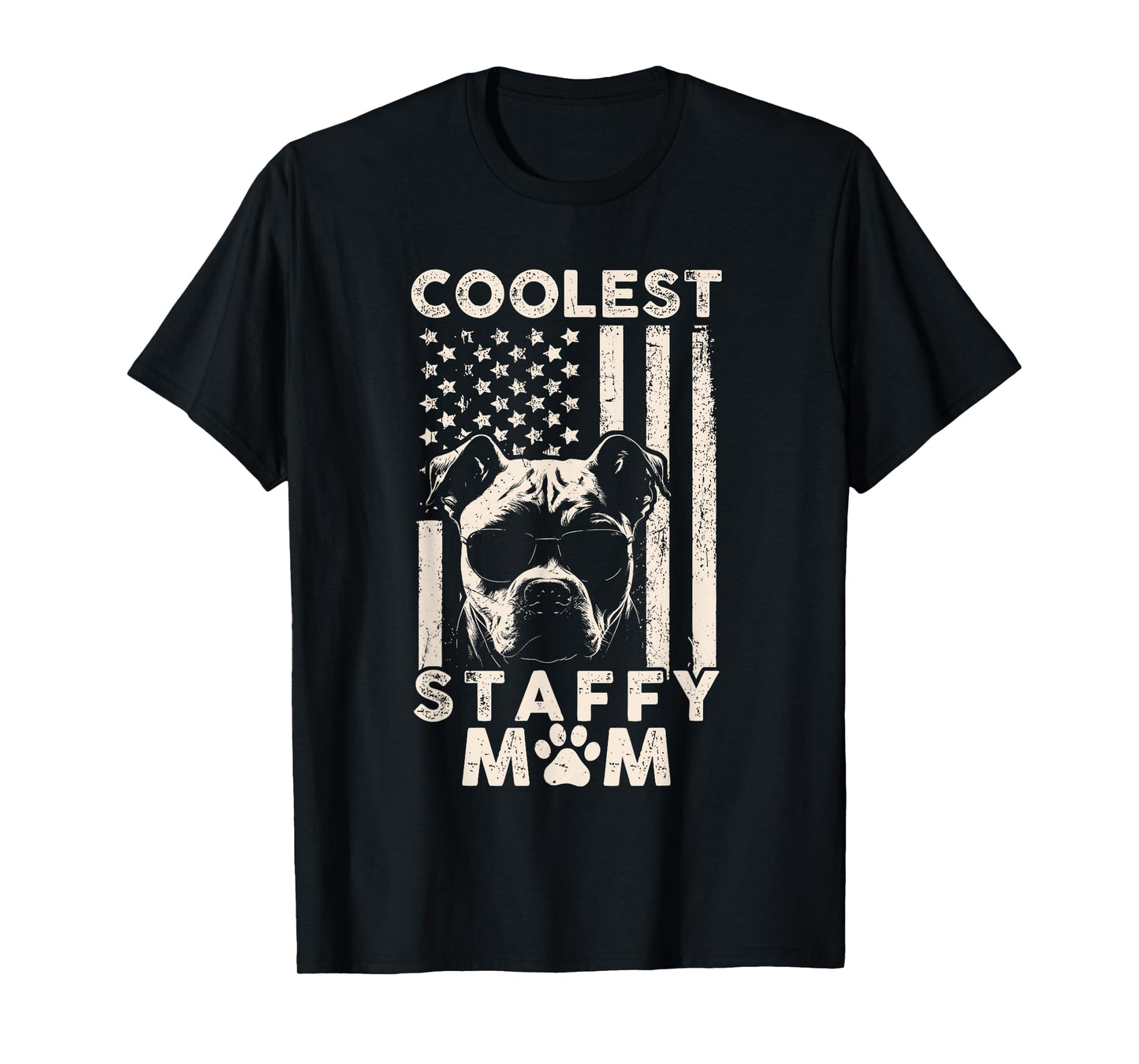 Vintage Coolest Staffy Mom USA American Flag Funny Dog Mom T-Shirt for Women Kids Men