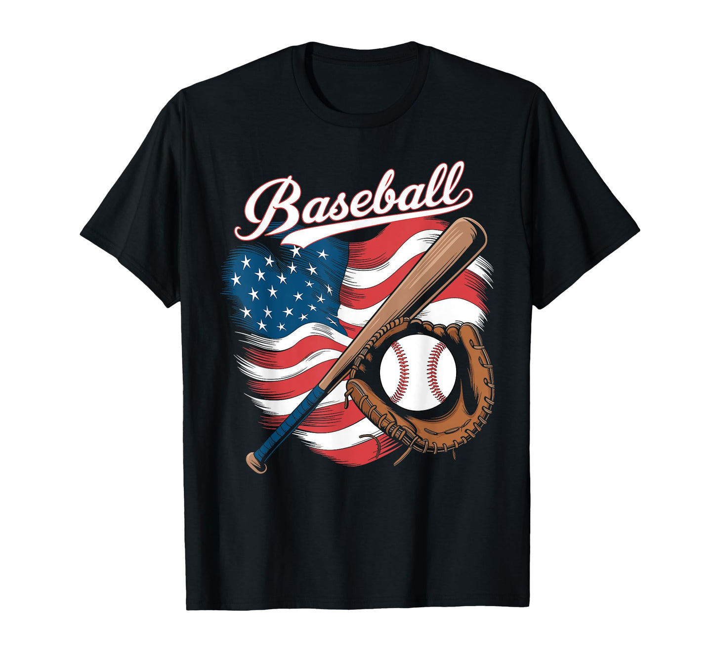 American Flag Baseball Player Bat Fan Catcher Pitcher USA T-Shirt