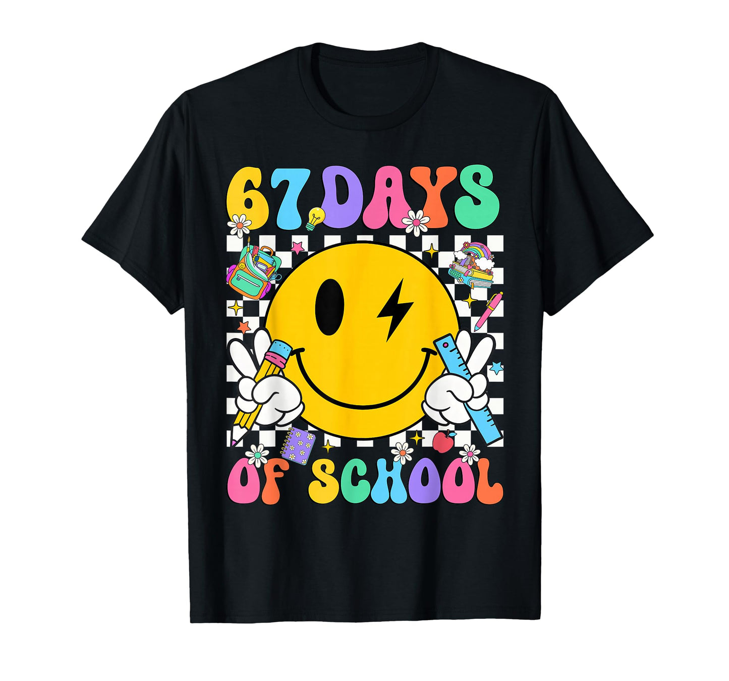 67 Days of School Smile Face 67 Days Smarter Teacher Kids T-Shirt