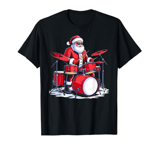 Drummer Santa Christmas Music Men Boys Funny Xmas Pajamas T-Shirt