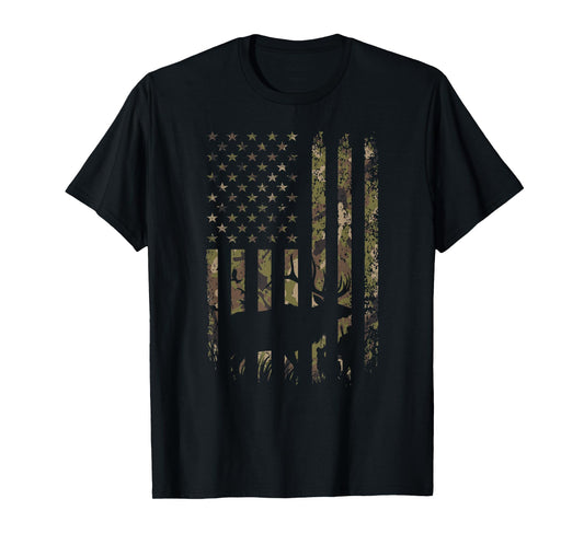 Outdoor Antlers Deer American Flag Camouflage T-Shirt