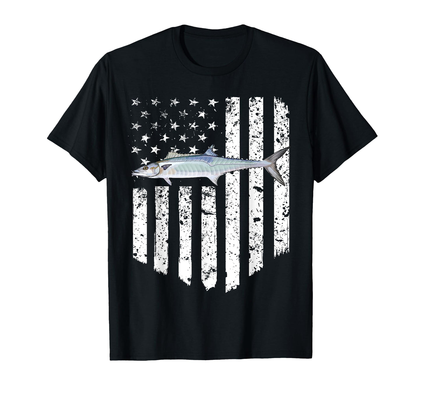Black White American Flag King Mackerel 4th Of July Fish T-Shirt