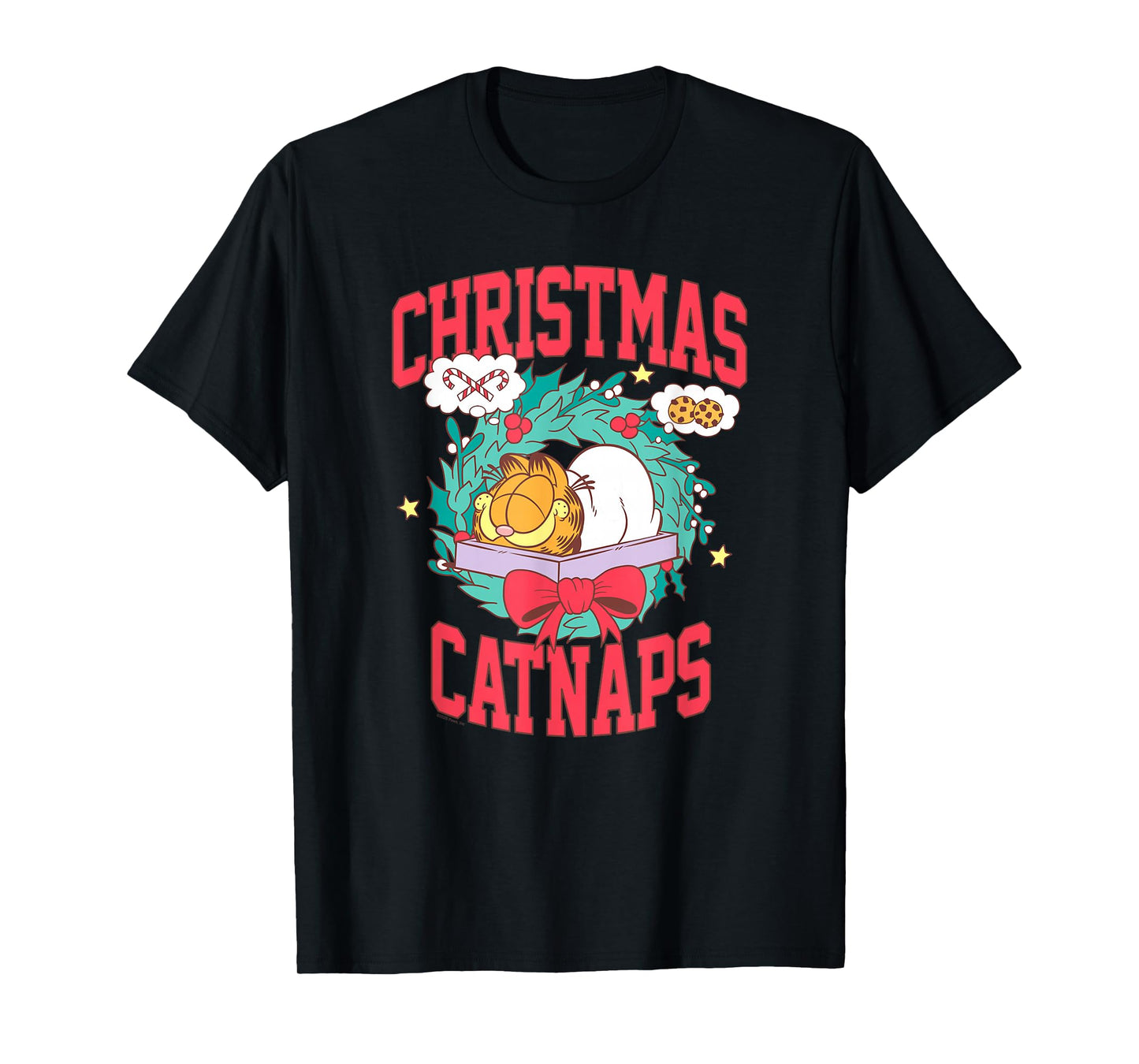 Garfield Christmas Catnaps Wreath Cute Holiday Cat T-Shirt