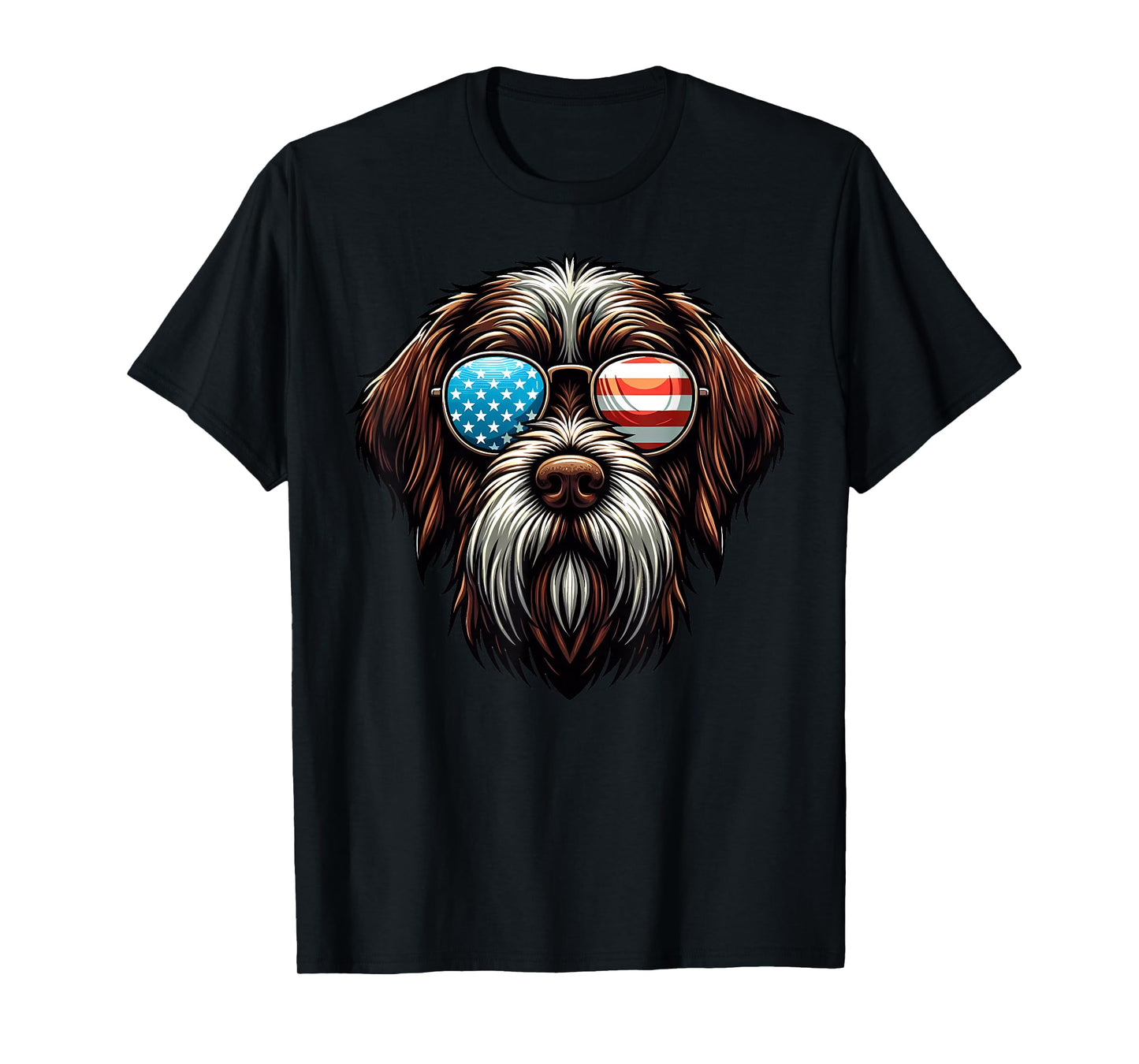 Wirehaired Pointing Griffon Patriotic American Flag USA Dog T-Shirt