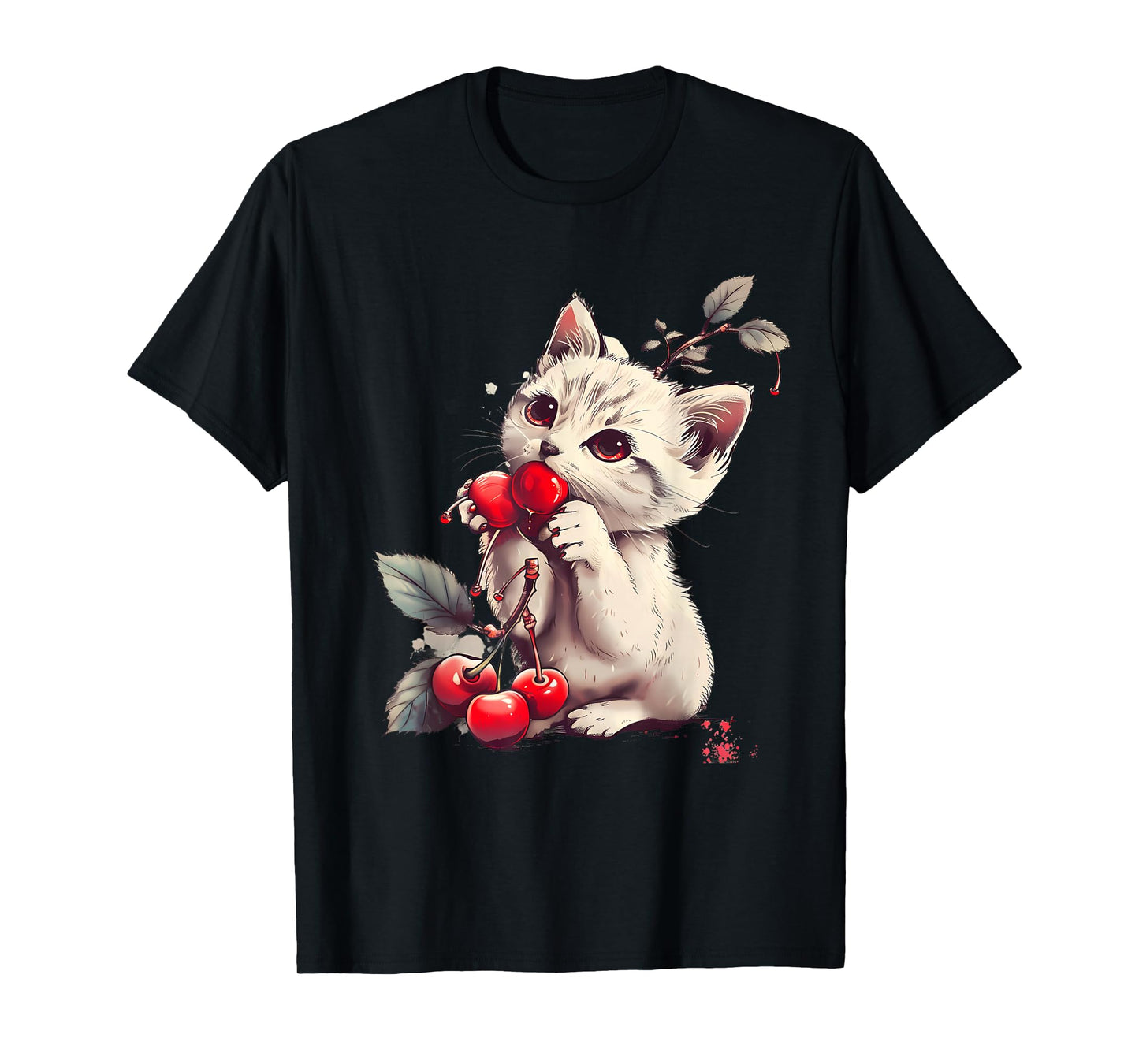Cute Cherry Lover Cherry Fruit Motif Artwork Cherry Cat T-Shirt