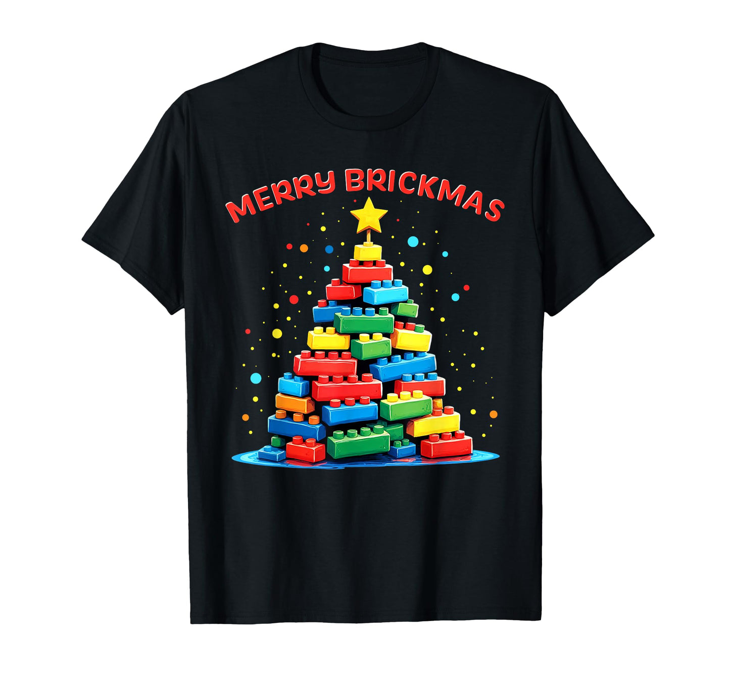 Merry Brickmas Tree Block Building Christmas Master Builder T-Shirt