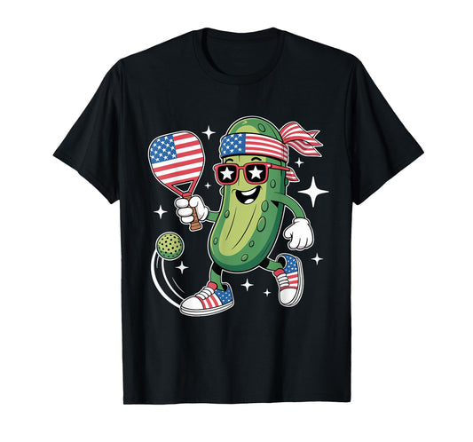 Patriotic Pickle 4th Of July Pickleball Funny American Flag T-Shirt