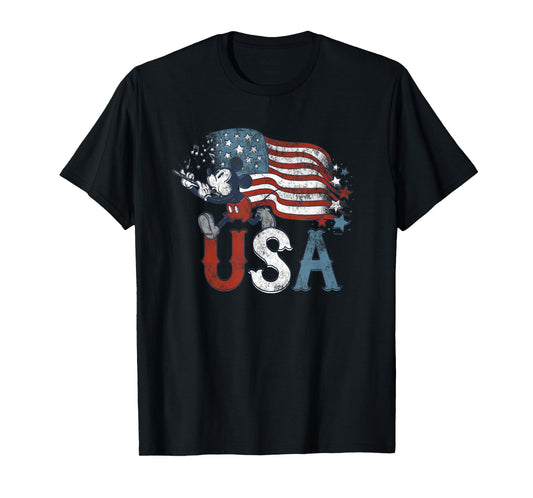 Disney Mickey Mouse with Flute America USA Flag 4th of July T-Shirt