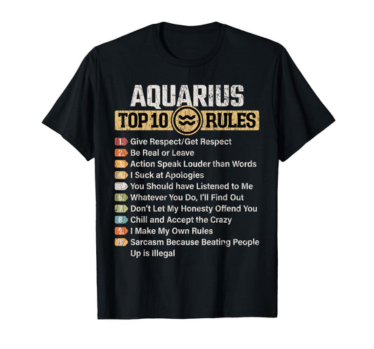 Zodiac Sign Funny Top 10 Rules Of Aquarius Graphic T-Shirt