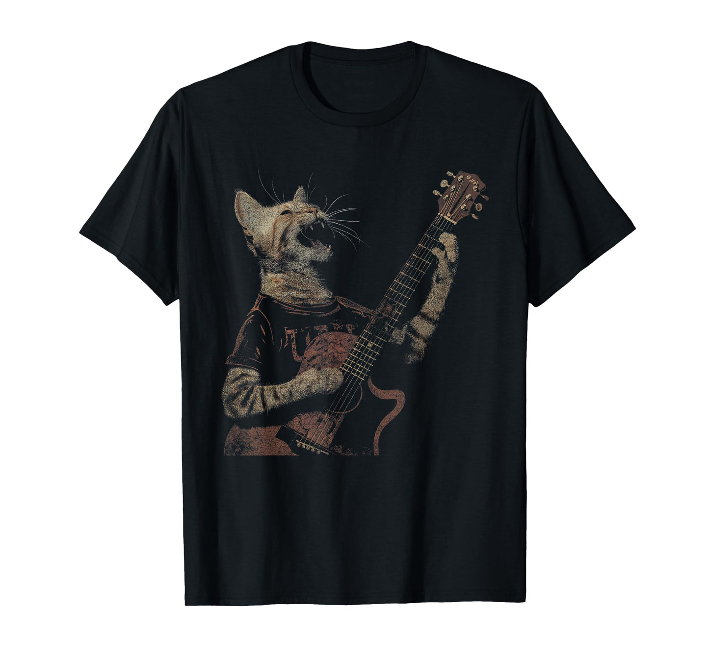 Funny Cat Guitar - Rock and Roll Music Band Concert Vintage T-Shirt