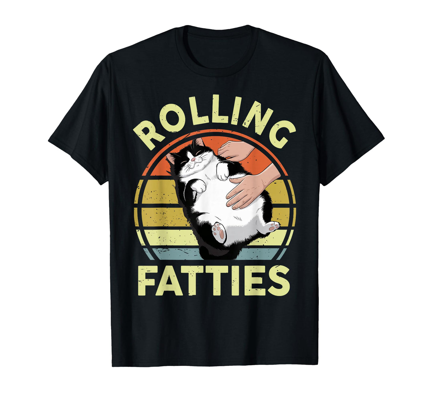 Rolling Fatties Funny Tuxedo Cat Breed Mom Dad Kitten Retro T-Shirt