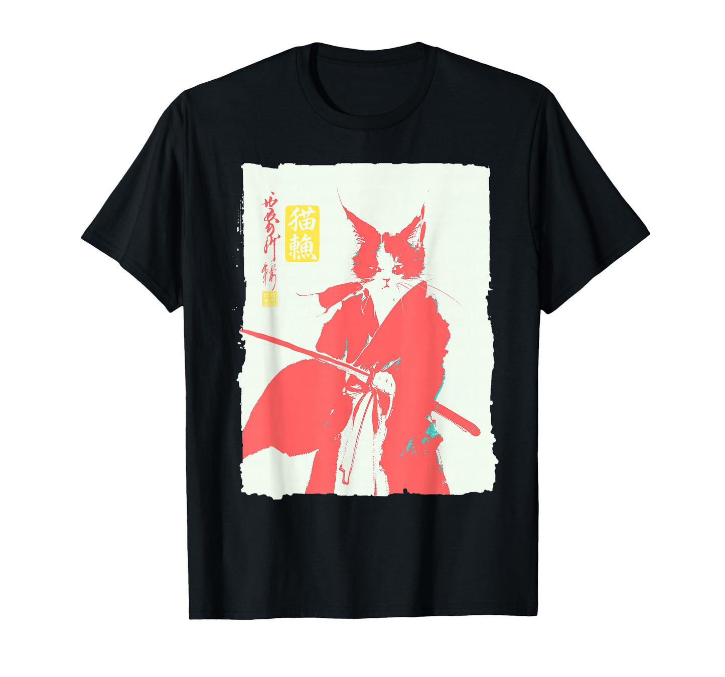 Samurai Cat Japanese Art Funny Anime Manga Graphic T-Shirt