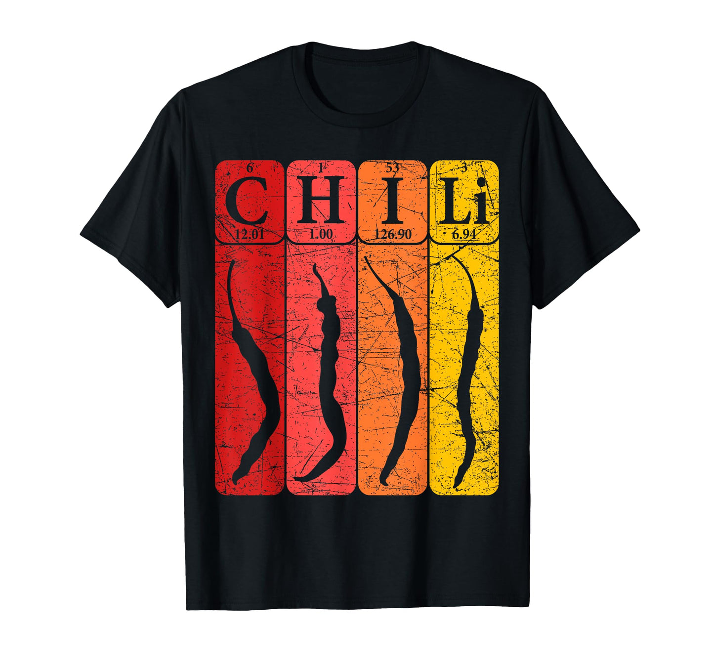 Chili Periodic Table Elements Chili Pepper Spicy Food Retro T-Shirt