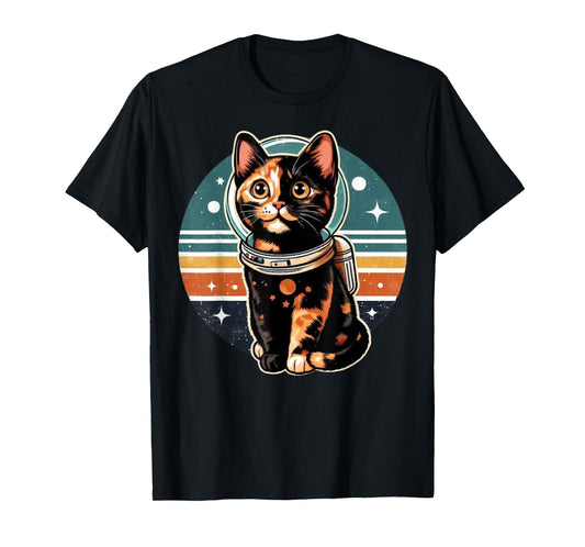 Cute Vintage Tortoiseshell Cat Retro Space Cat T-Shirt