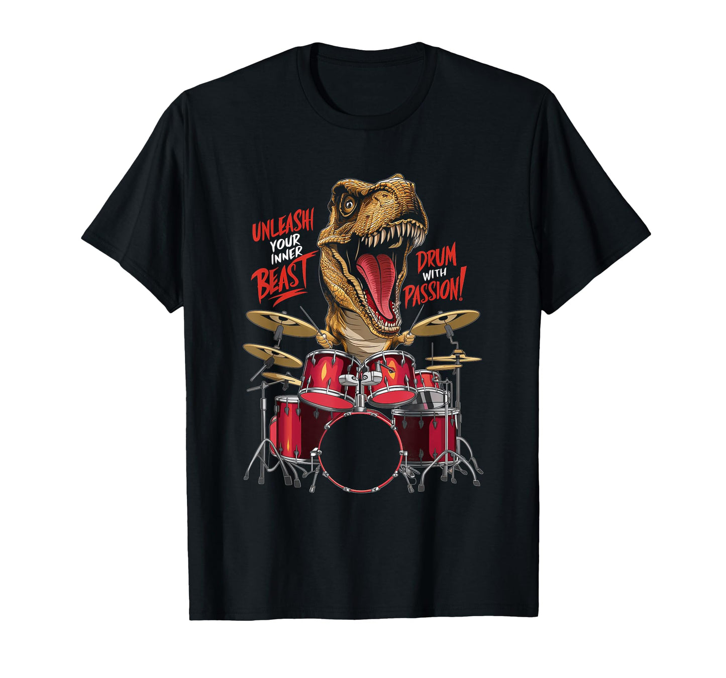 Cool Dinosaur Drummer - Boys Girls Kids Drummers T-Shirt