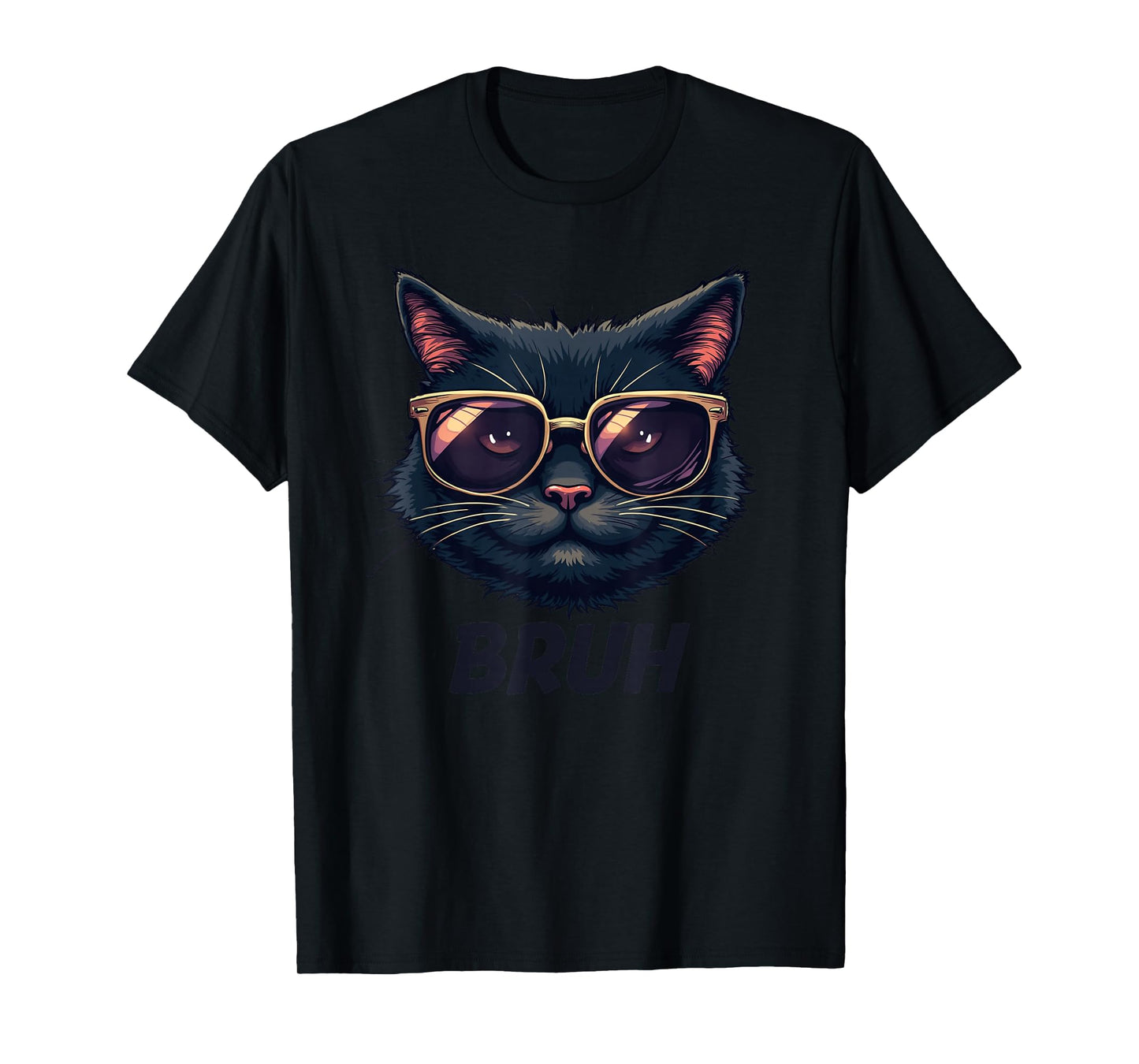 Meme saying Black Cat BRUH sunglasses for kids Men teens T-Shirt