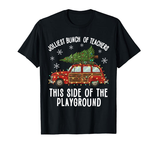 Christmas Teacher Squad Festive Car Tree Lights Xmas T-Shirt