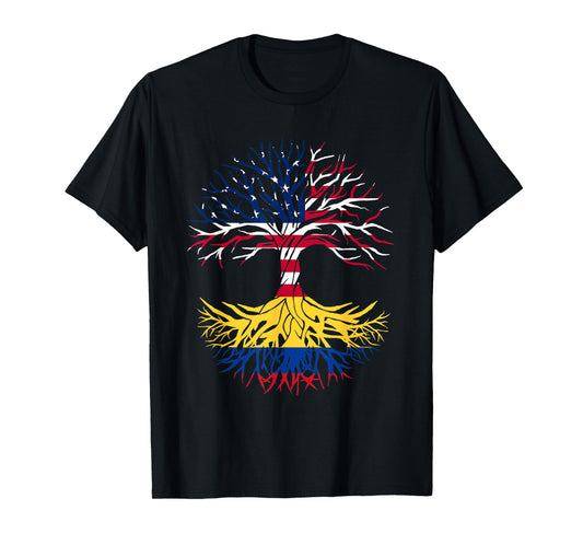 Colombian Roots American Grown Tree Flag USA Colombia Gift T-Shirt