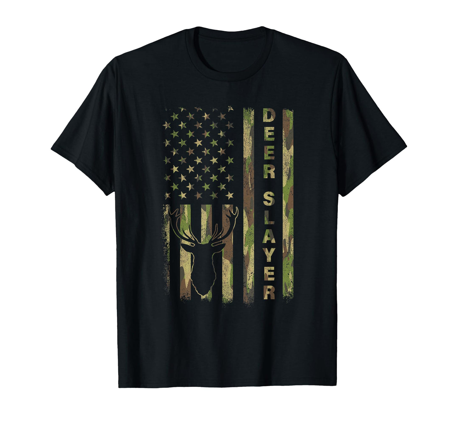 Deer Slayer Hunter Camo American Flag Hunting Lover Vintage T-Shirt