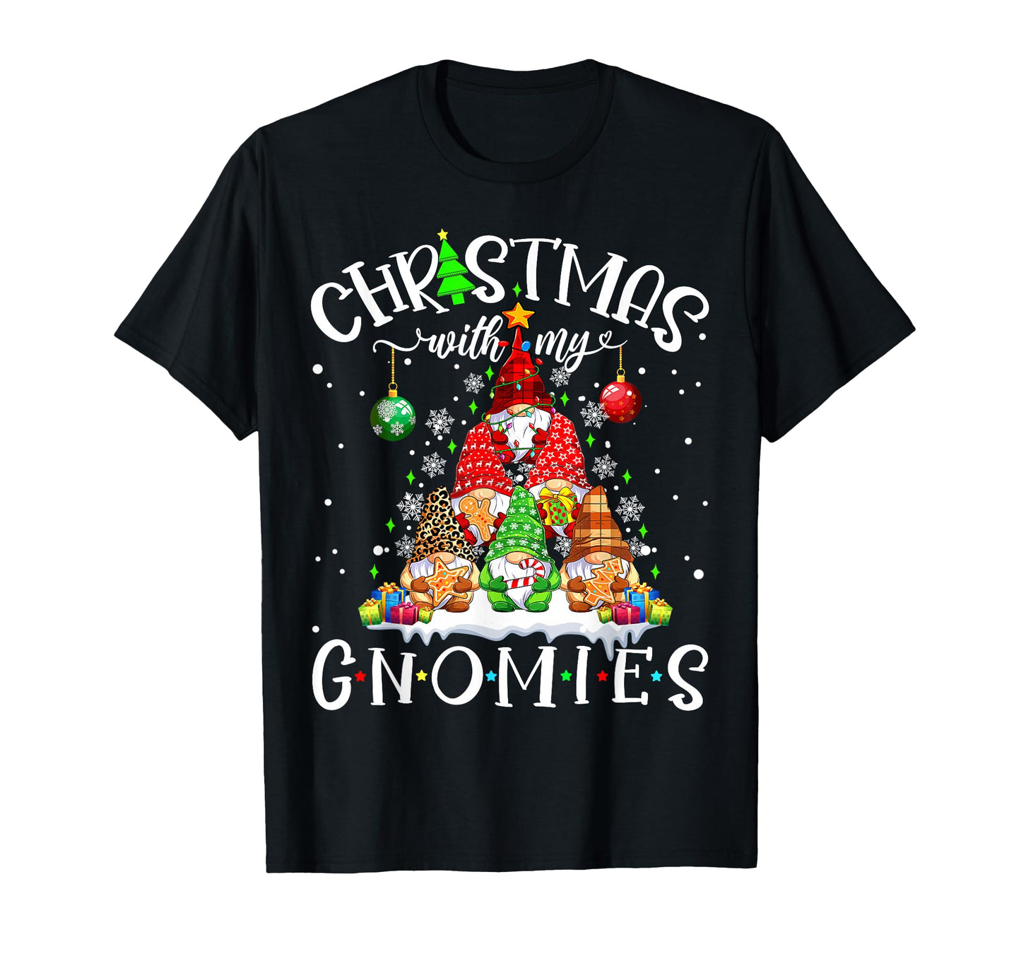 Christmas With My Gnomies Xmas Pajama Pine Tree Gnome Garden T-Shirt