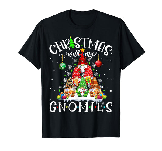 Christmas With My Gnomies Xmas Pajama Pine Tree Gnome Garden T-Shirt