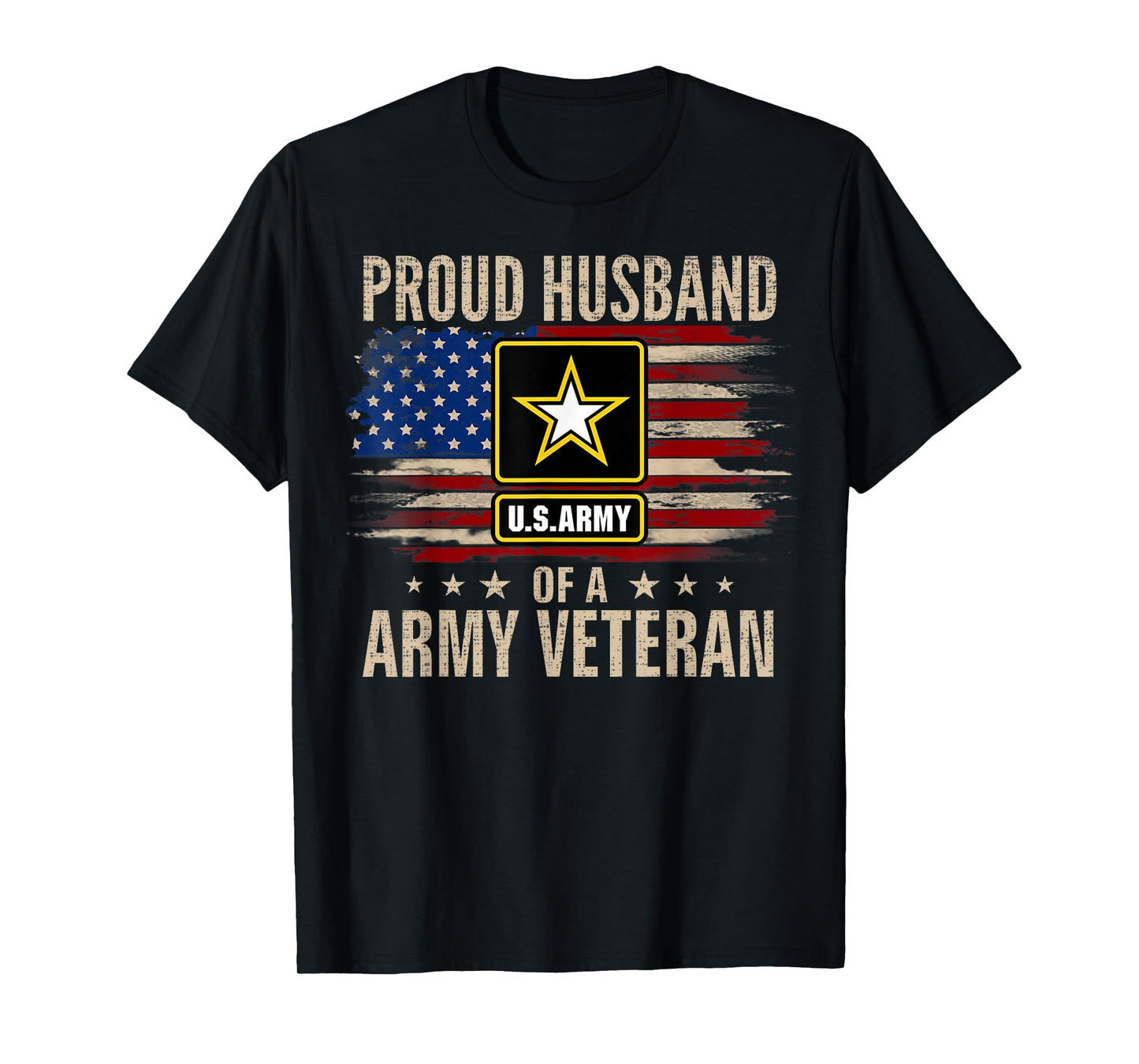 Vintage Proud Husband Of A Army Veteran With American Flag T-Shirt