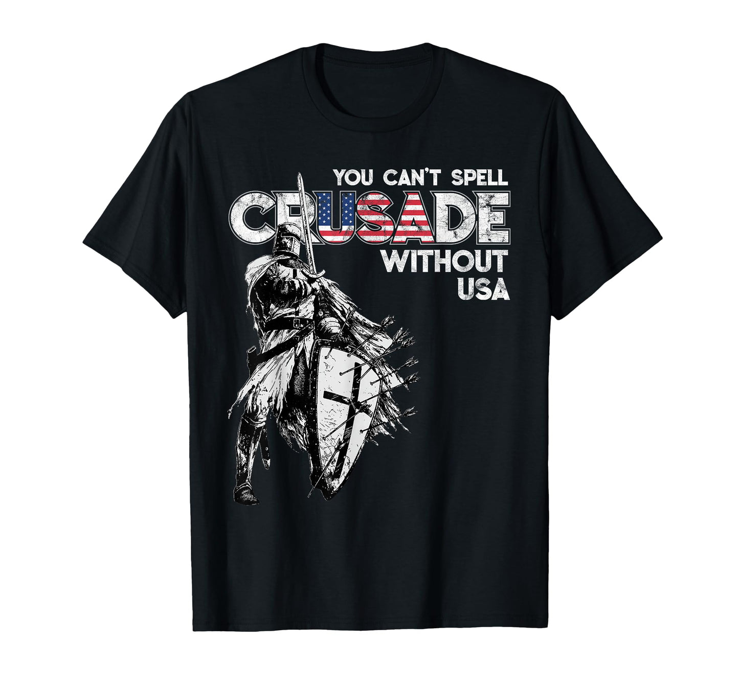 USA Crusade Design Knights Templar American Flag, Distressed T-Shirt