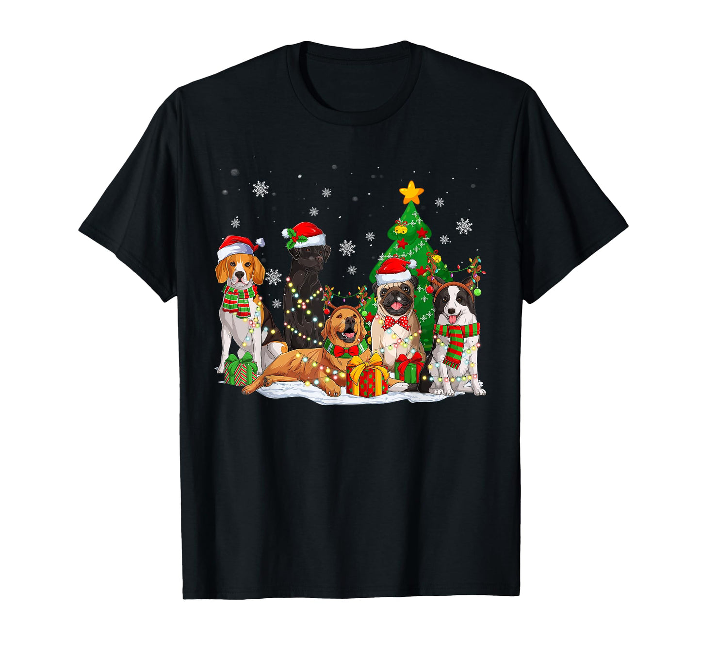 Funny Dog Christmas Tree Lights Ugly Xmas Men Women Kids T-Shirt