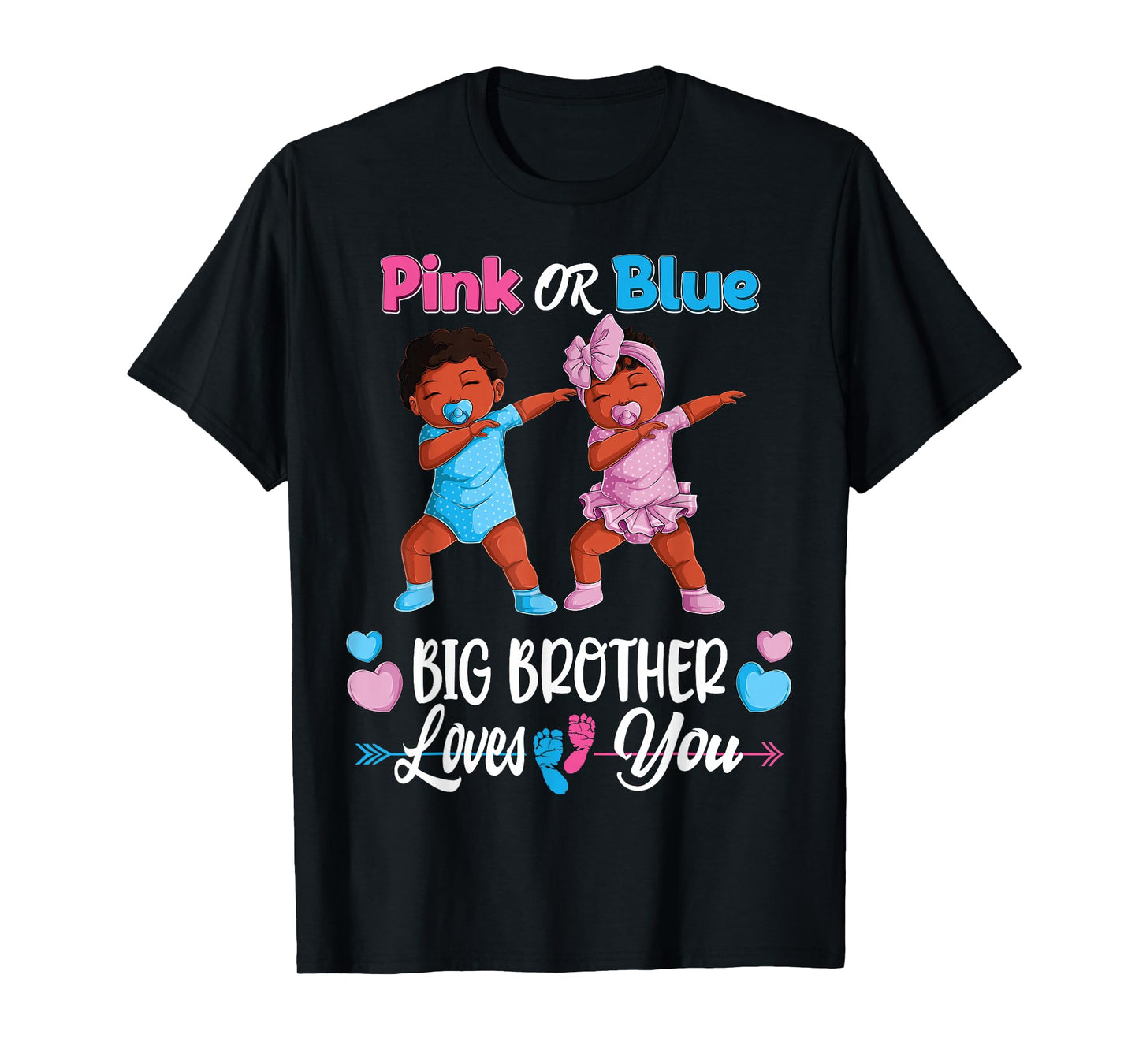Pink Or Blue Big Brothers Loves You Black Baby Gender Reveal T-Shirt