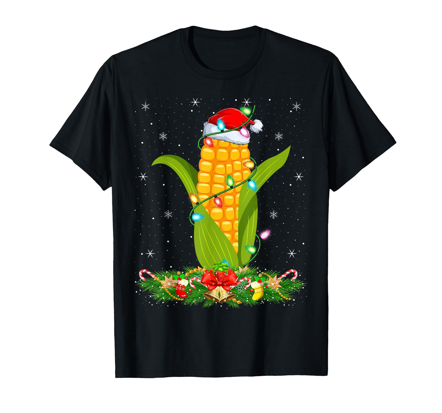 Corn Christmas Lights Funny Santa Hat Corn Xmas T-Shirt