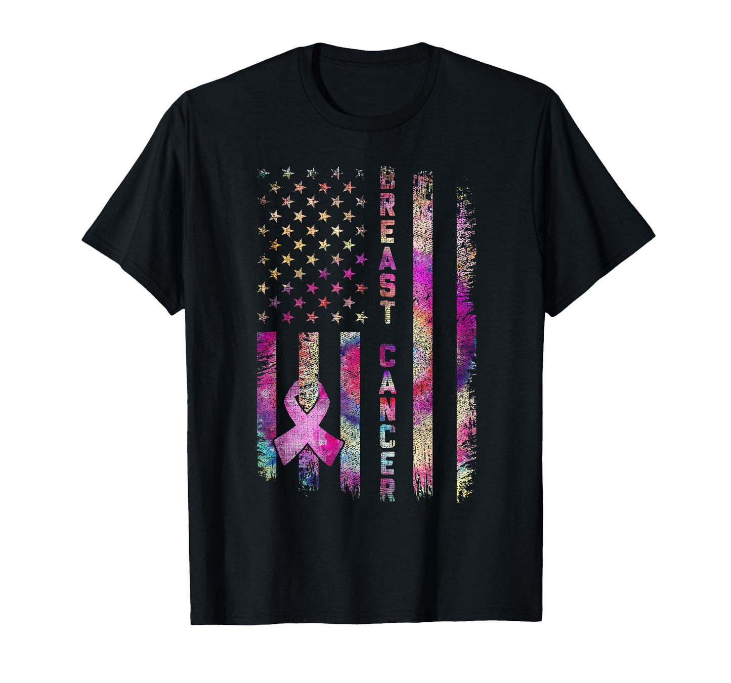 American Flag Breast Cancer Awareness Support Tie Dye T-Shirt