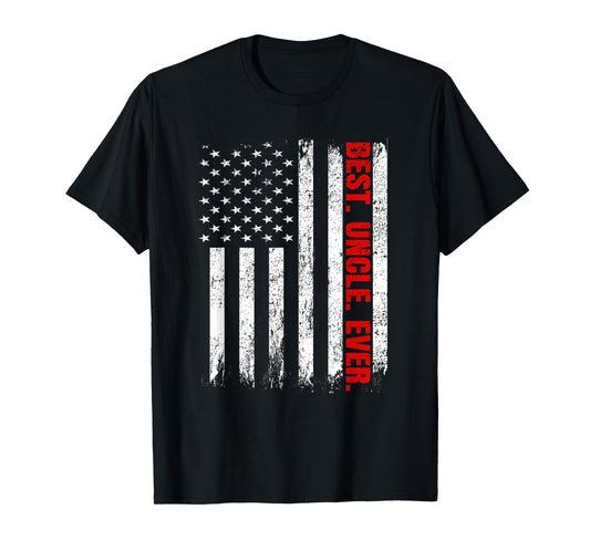Best Uncle Ever USA Flag Fathers Day Firefighter Red Line T-Shirt
