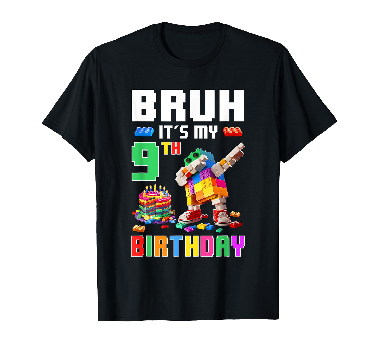 Bruh Its My 9Th Birthday Master Builder Dabbing Block Brick T-Shirt
