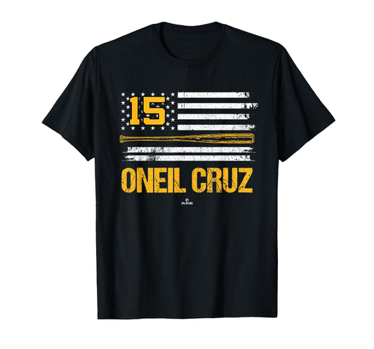 USA Flag Bat Oneil Cruz Pittsburgh Baseball MLBPA T-Shirt