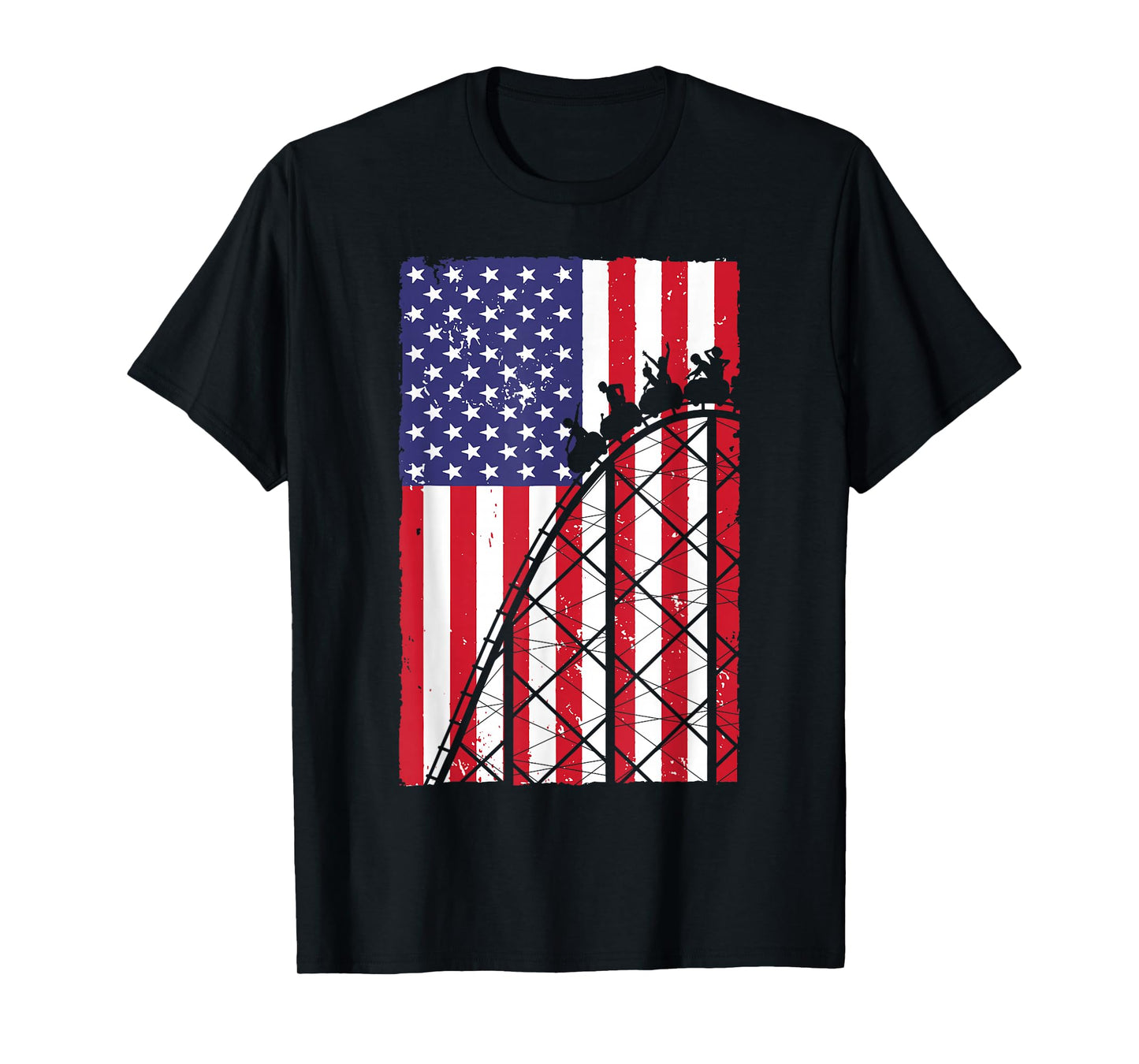 Funny Roller Coaster Art For Men Women Rollercoaster US Flag T-Shirt
