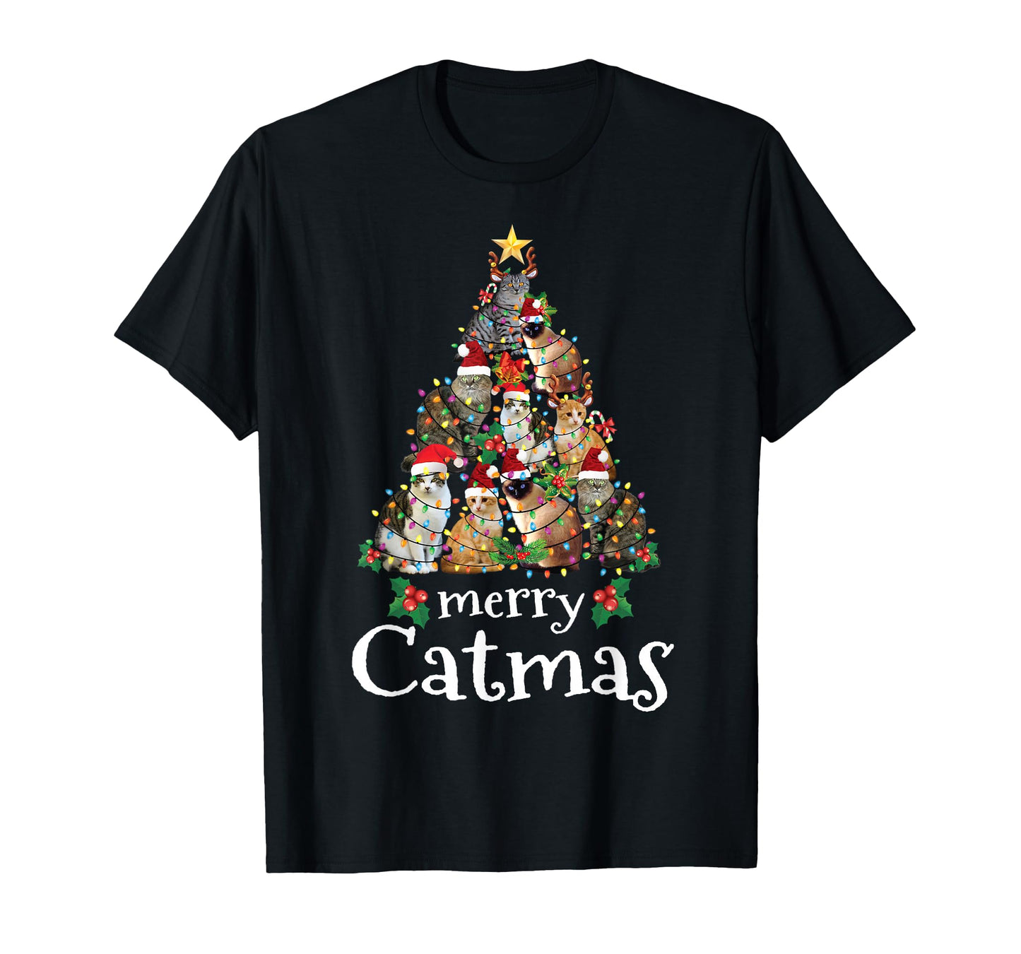 Merry Catmas Funny Cat Mom Cat Dad Christmas Cat T-Shirt