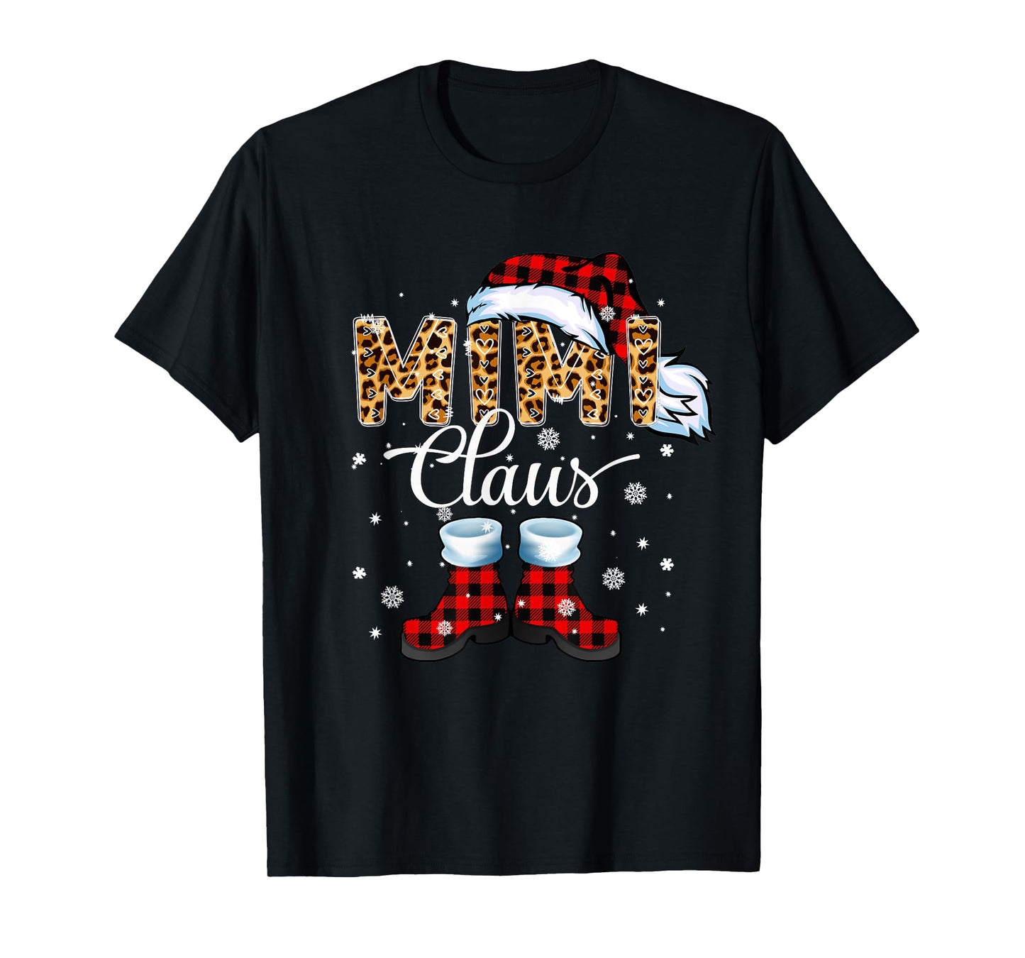 Christmas Mimi Claus Leopard Buffalo Plaid Pajama Xmas T-Shirt
