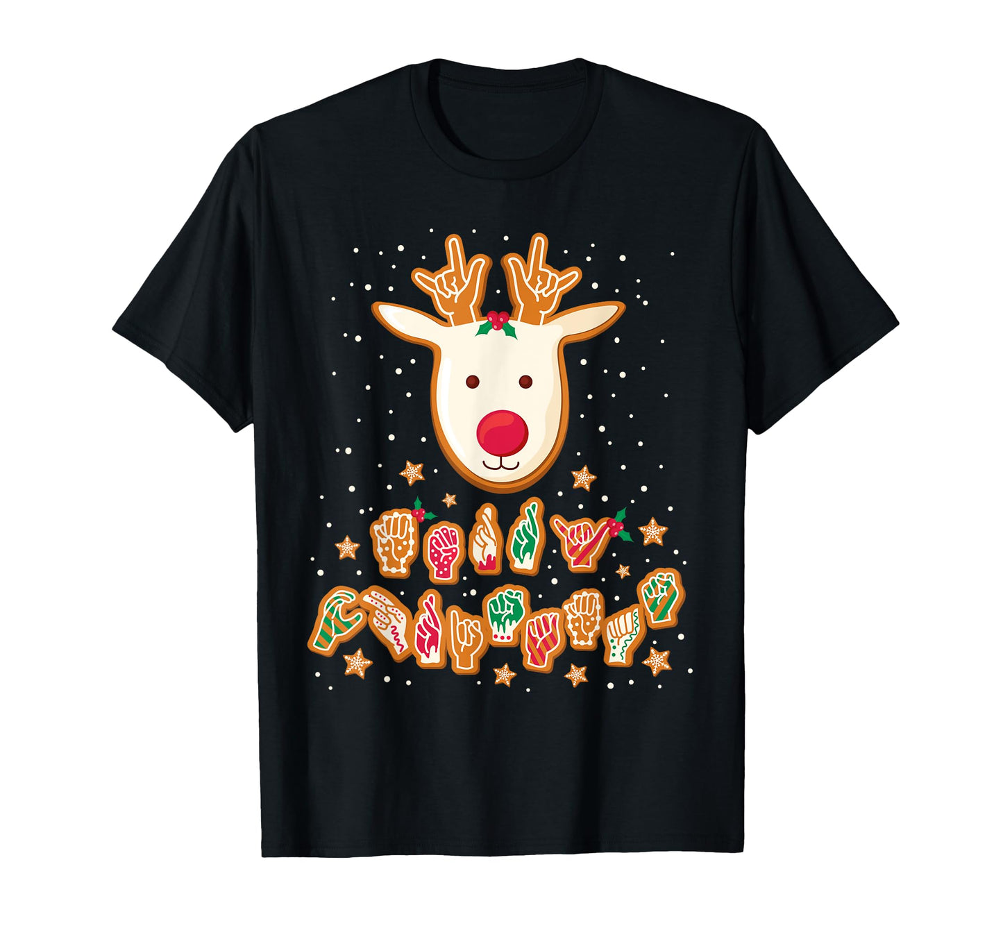 ASL Christmas Reindeer American Sign Language Gingerbread T-Shirt