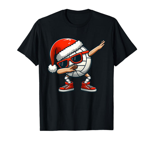 Volleyball Santa Hat Dabbing Funny Toddler Boys Christmas T-Shirt