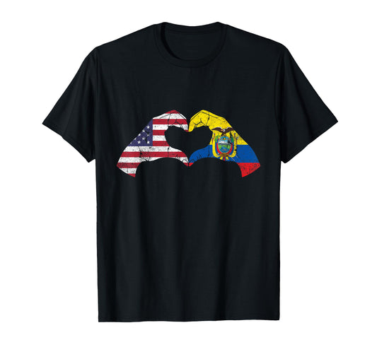 USA Ecuador Hand Flag Heart Ecuadorian Americans Love T-Shirt